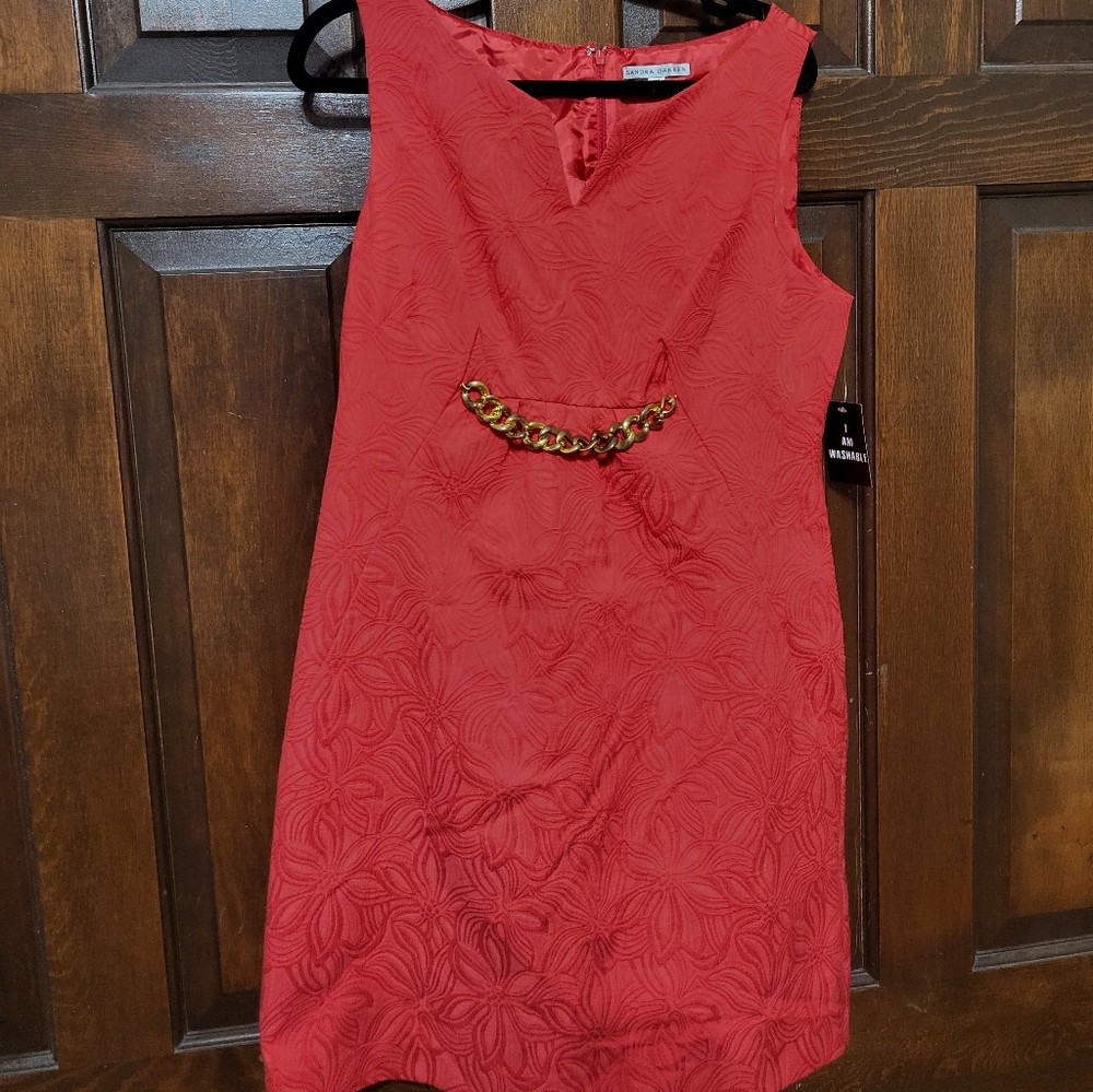 Sandra Darren Red Mini Dress with Chain Accent